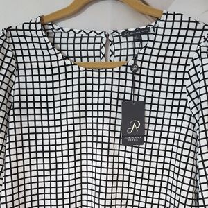 Adrianna Papell Monochrome Checkered Blouse